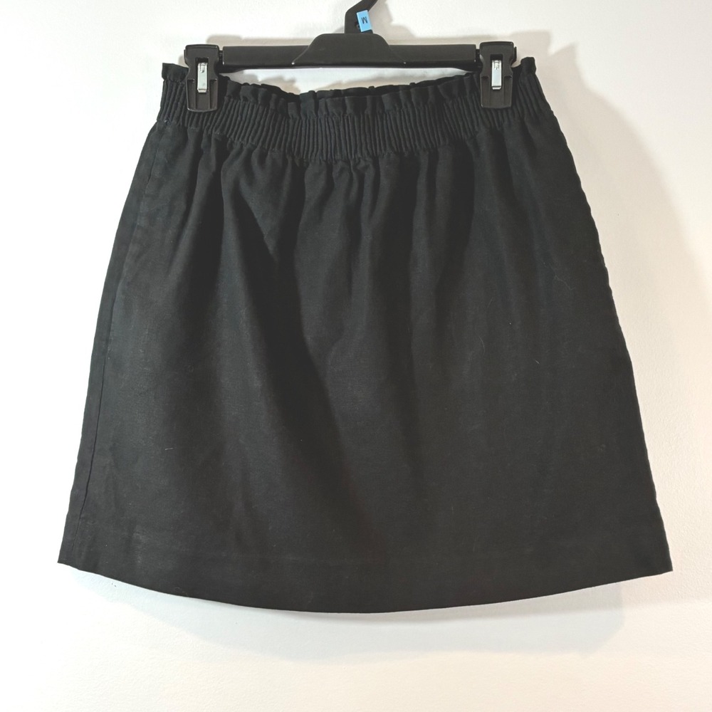 J.Crew Black Linen Blend Skirt Elastic Waist A-Line Casual Everyday Athletic -6